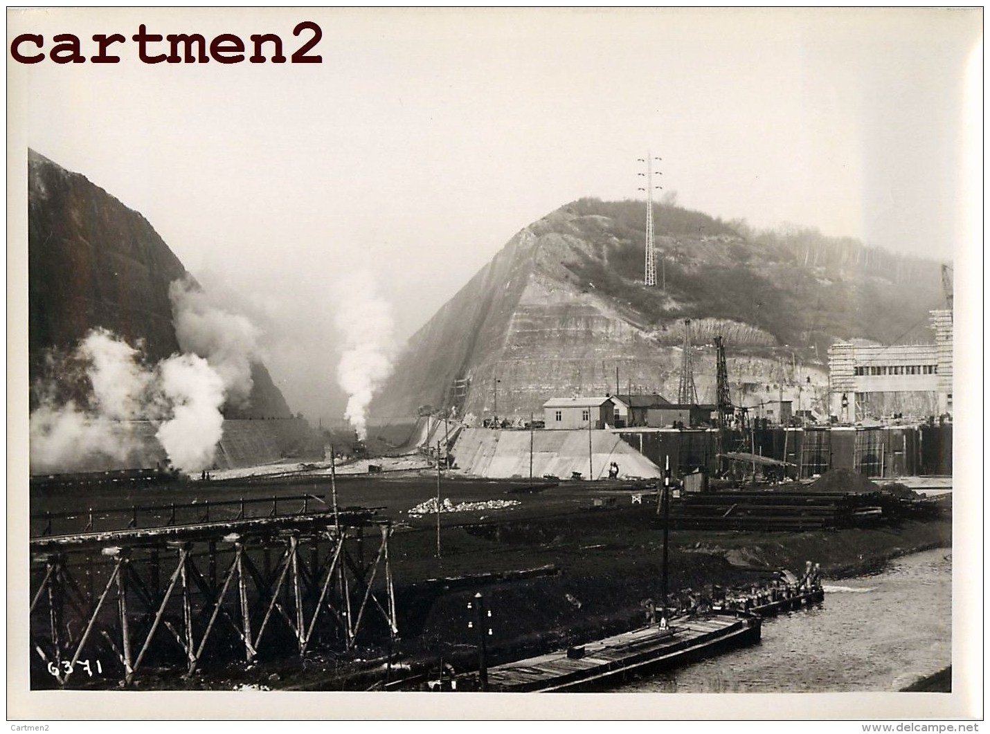 GRANDE PHOTO : VISE LANAYE CARME MONSIN HACCOURT-VROENHOVEN MEUSE HEER CANAL ALBERT GRUE CHANTIER PENICHE BELGIQUE - Autres & Non Classés