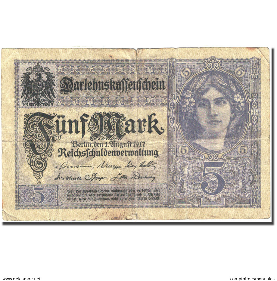 Billet, Allemagne, 5 Mark, 1917-1918, 1917-08-01, KM:56b, B - 5 Mark