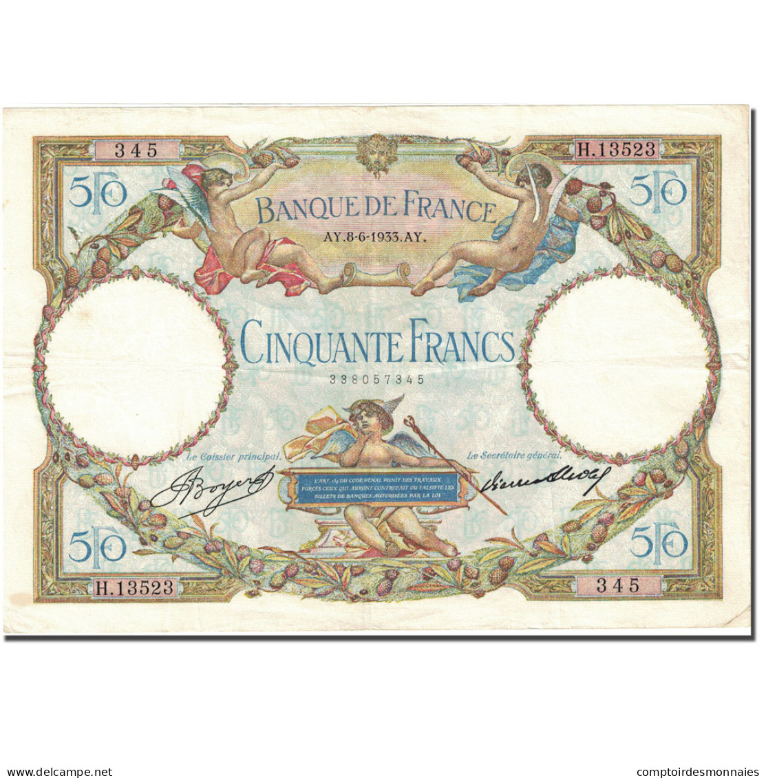 France, 50 Francs 1927-1934 ''Luc Olivier Merson'', 1927, 1933-06-08 TTB KM:80b - 50 F 1927-1934 ''Luc Olivier Merson''