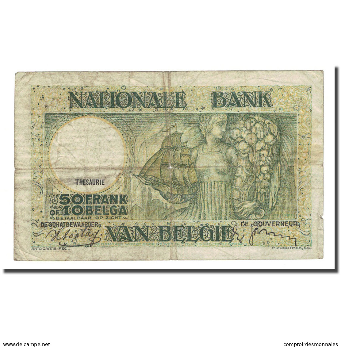 Billet, Belgique, 50 Francs-10 Belgas, 1938-03-05, KM:106, B+ - 50 Francos-10 Belgas