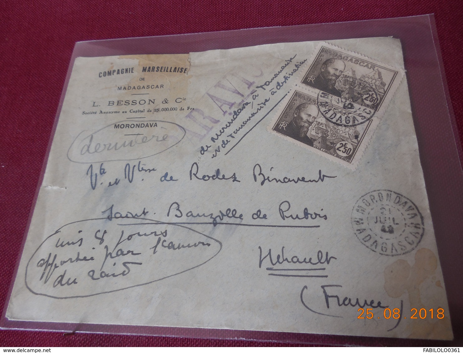 Lettre De Madagascar De 1949 A Destination De France Par Avion (transit Interessant) - Lettres & Documents