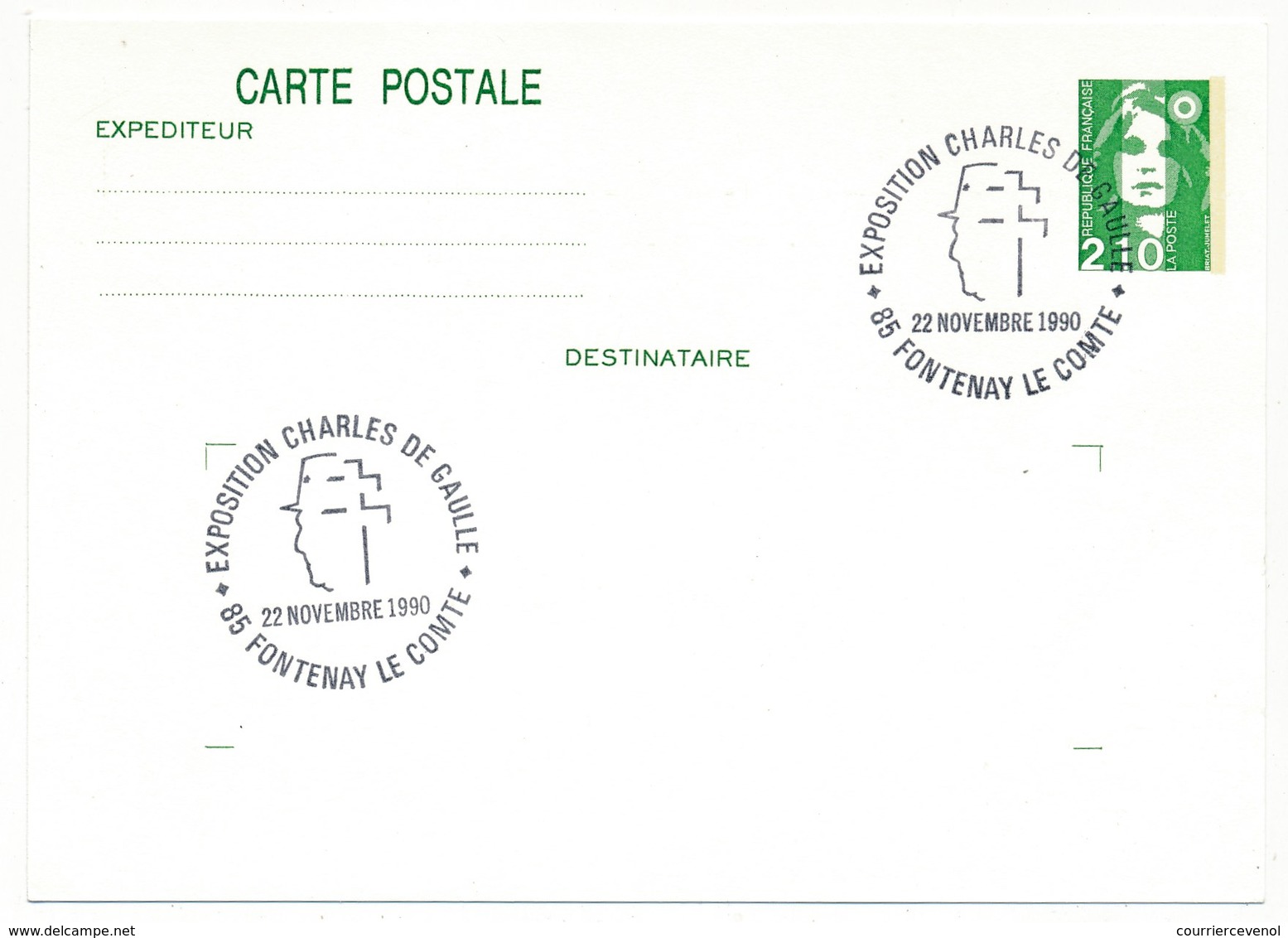 FRANCE => CP Entier 2,10 Liberté => Oblit "Exposition Charles De Gaulle - 85 FONTENAY LE COMTE" Nov 1990 - De Gaulle (Generaal)