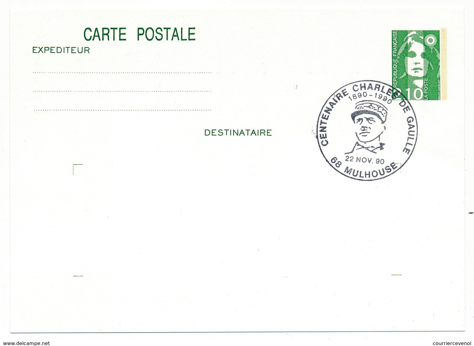 FRANCE => CP Entier 2,10 Liberté => Oblit "Centenaire Charles De Gaulle - 68 MULHOUSE"  Nov 1990 - De Gaulle (General)