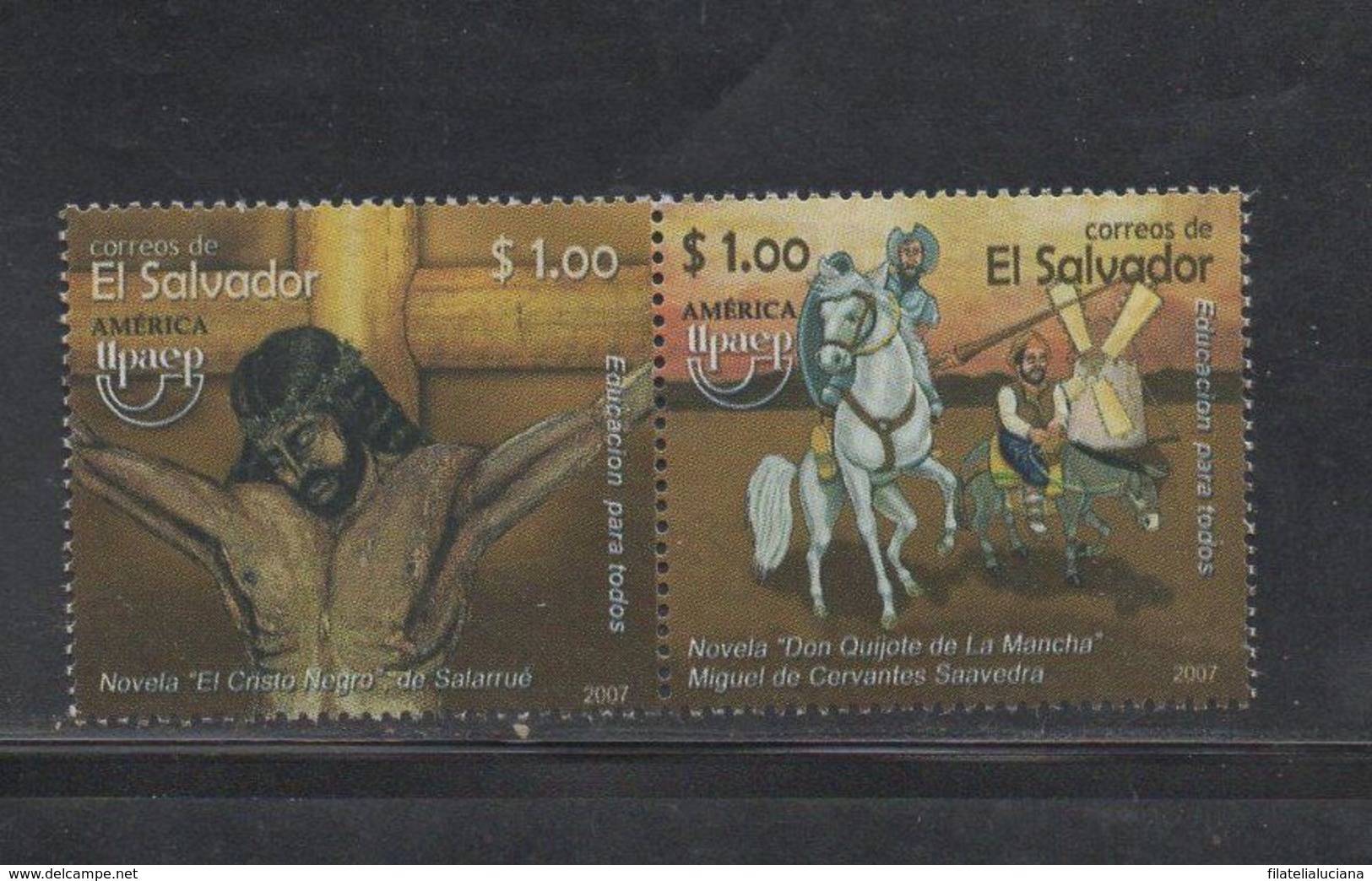 El Salvador MNH Issue Pair America Upaep 2007 Quijote Horses - El Salvador