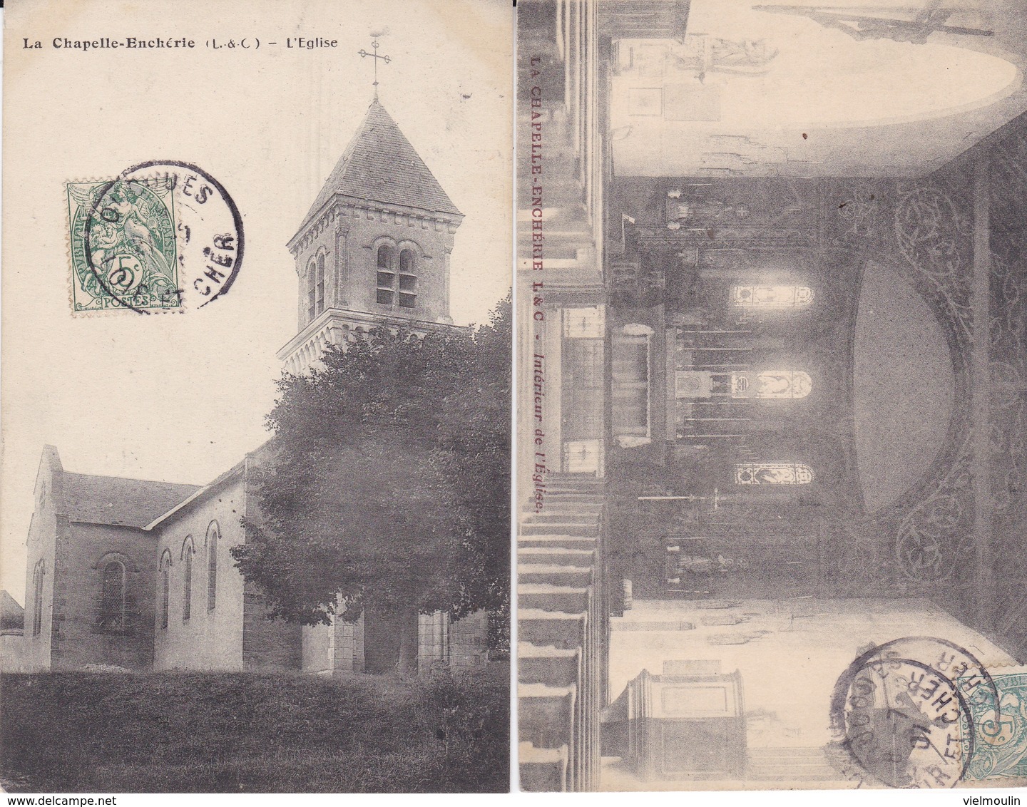 LA CHAPELLE ENCHERIE 41 LOIR ET CHER EGLISE ET INTERIEUR LE LOT DE 2 BELLES CARTES RARE !! - Autres & Non Classés