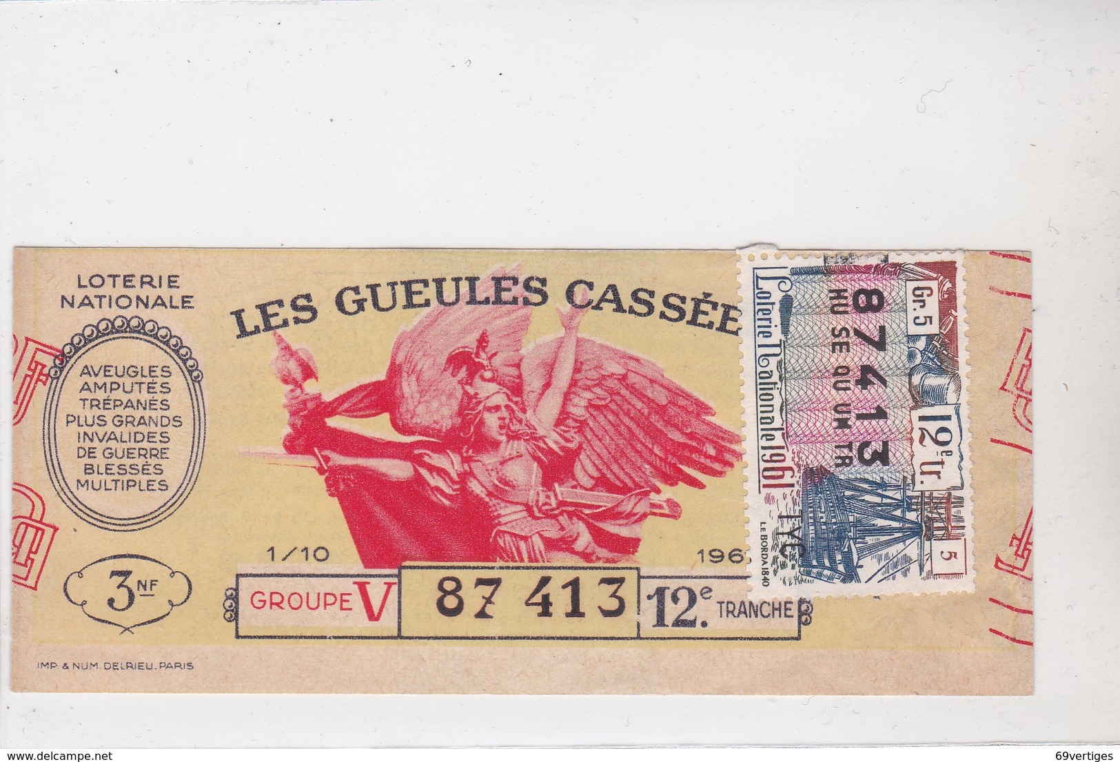 LES GUEULES CASSEES 1/10 1961 - Biglietti Della Lotteria