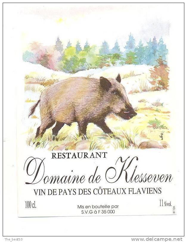 Ettiquette De Vin De Pays Des Coteaux De Flaviens -  Illustrateur Olivo ? - Thème Sanglier - Jagd