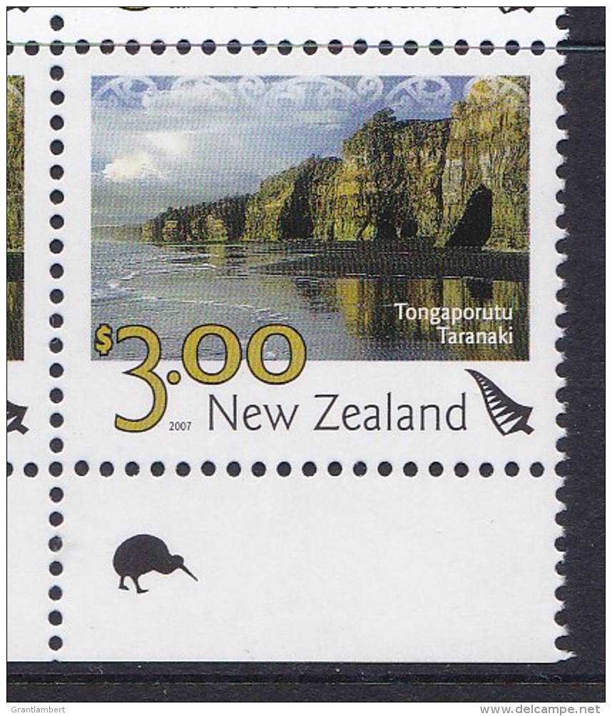 New Zealand 2007 Scenic $3 Tongaporutu Taranaki Control Blocks Kiwi Reprints MNH - Unused Stamps