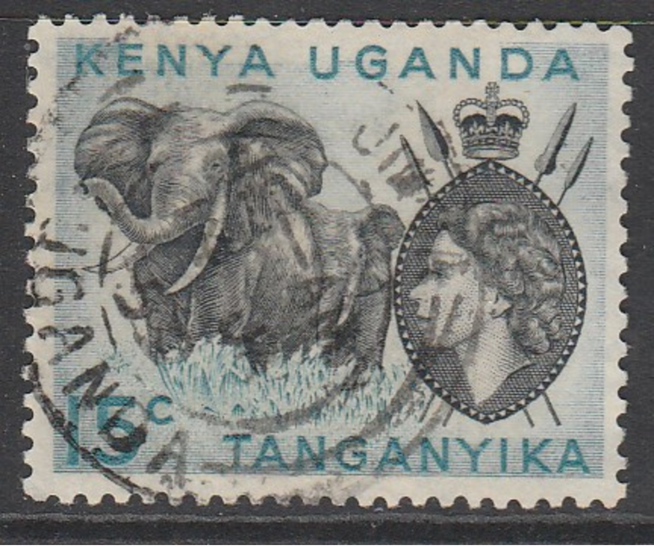 Kenya 1954 Queen Elizabeth II And Landscapes 15 C 	Light Blue/black SW 64 O Used ( No Dot Under The C ) - Kenya, Uganda & Tanganyika