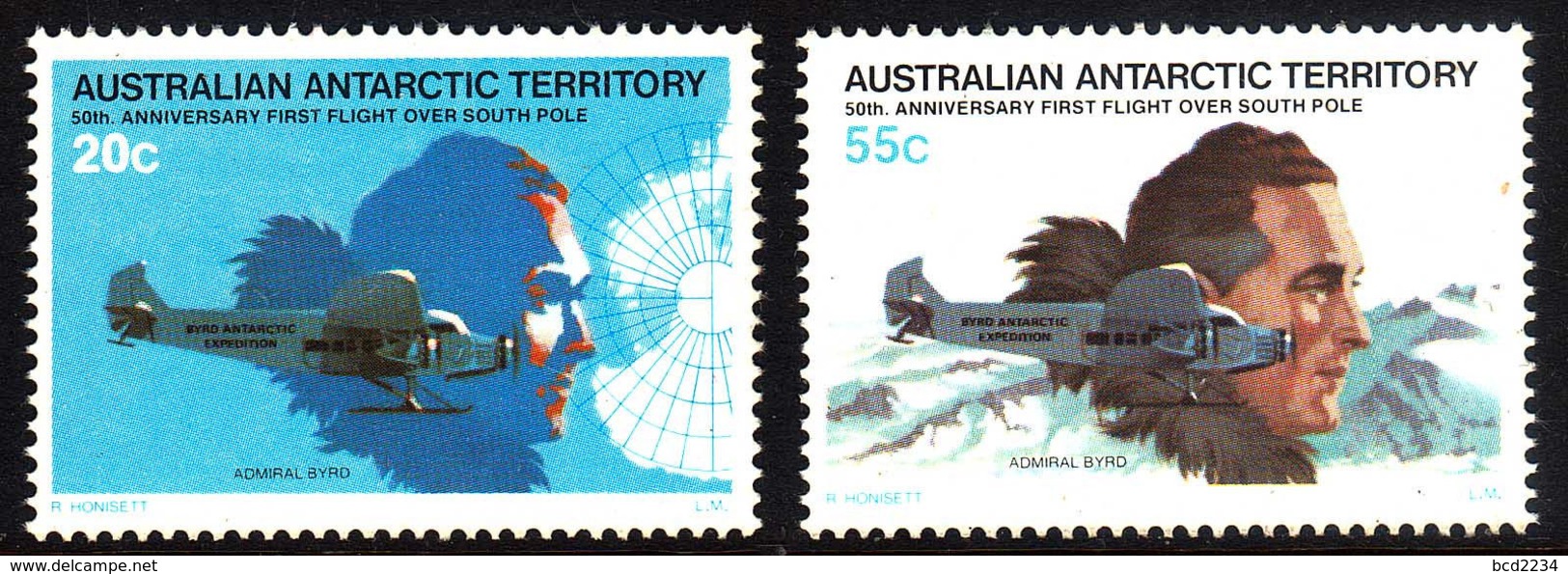 AUSTRALIA 1979 AUSTRALIAN ANTARCTIC TERRITORY AAT 50TH ANNIV FIRST FLIGHT OVER SOUTH POLE NHM PLANES ADM BYRD SG 35-36 - Unused Stamps