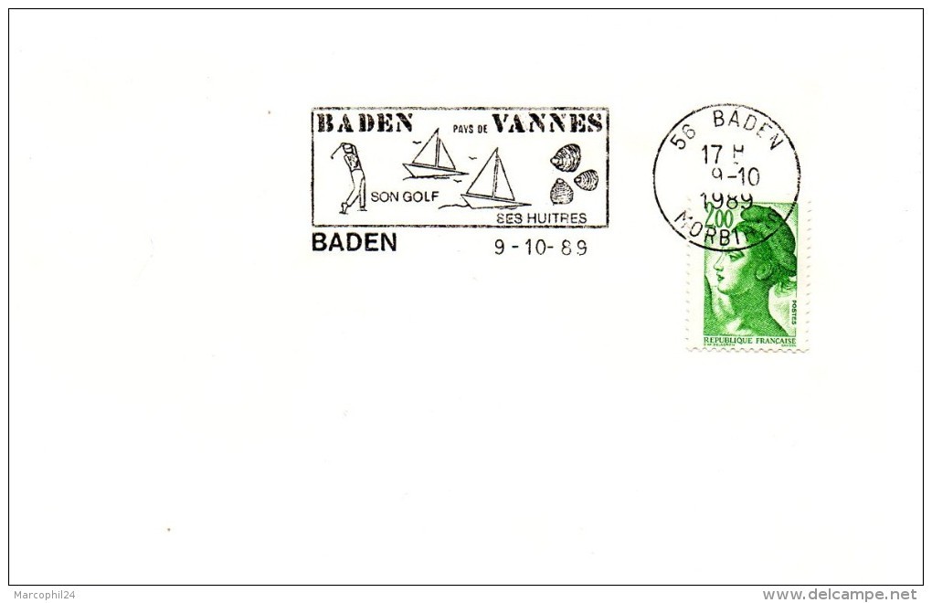 FAUNE + COQUILLAGE / HUITRE = 56 BADEN 1989 = FLAMME Type II = SECAP Illustrée ' PAYS De VANNES / HUITRES + GOLF ' - Mechanical Postmarks (Advertisement)