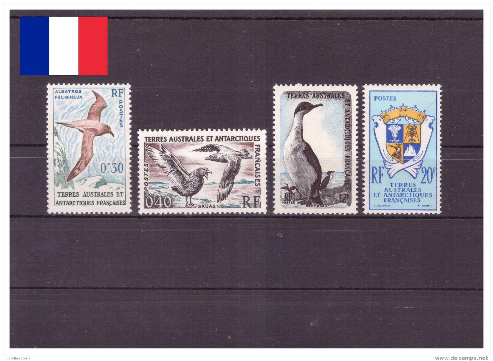 TAAF 1959 - MNH ** - Oiseaux - Armoiries - Michel Nr. 14-17 Série Complète - V.C. 50 Â€ ! (taf008) - Ungebraucht