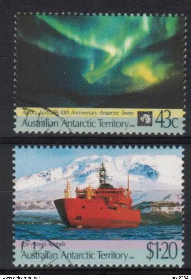 AUSTRALIA 1991 AUSTRALIAN ANTARCTIC TERRITORY AAT 30TH ANNIVERSARY TREATY AURORA AUSTRALIS USED SG 88-89 SHIPS - Schiffe