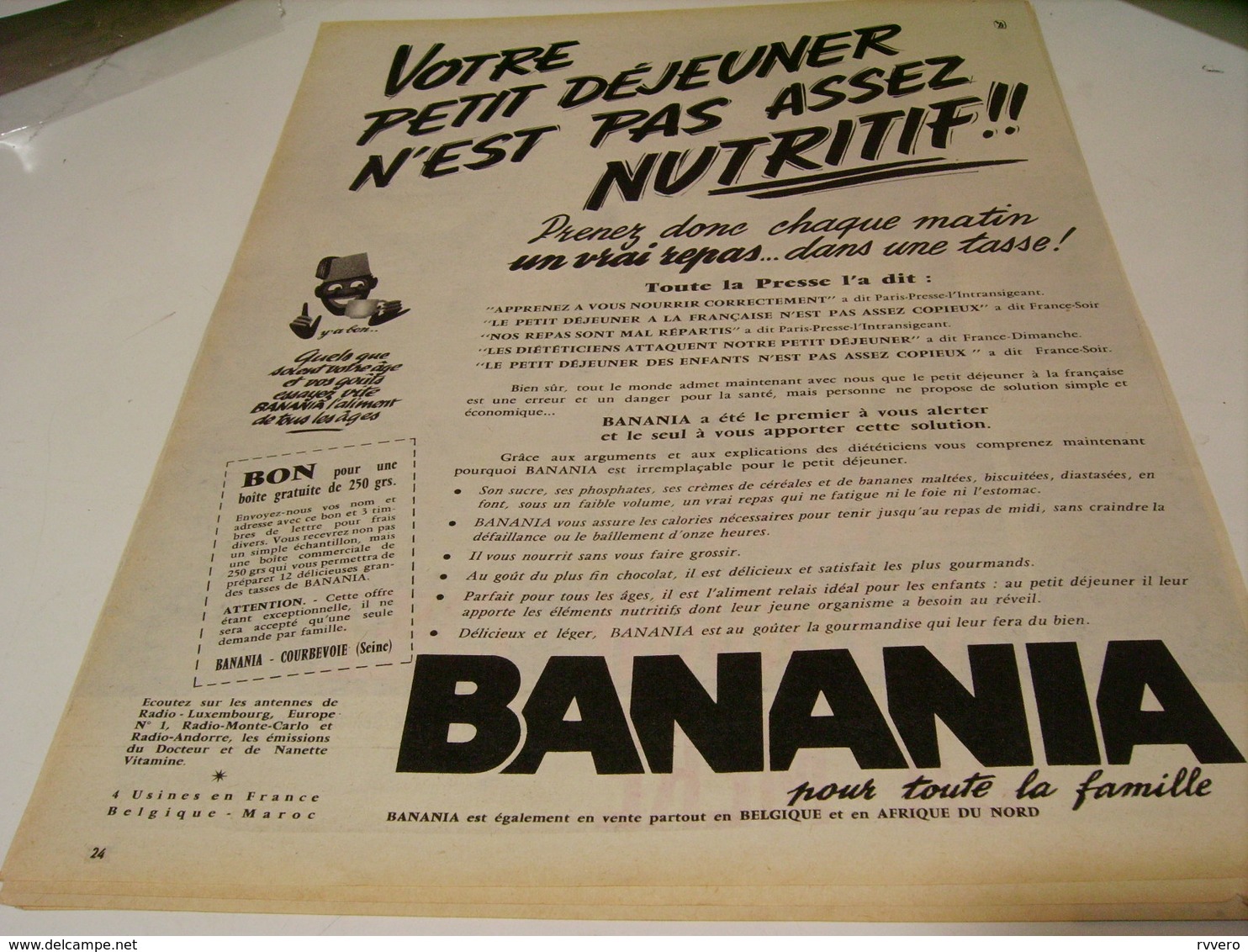 ANCIENNE PUBLICITE VOTRE PETIT DEJEUNER BANANIA 1959 - Posters