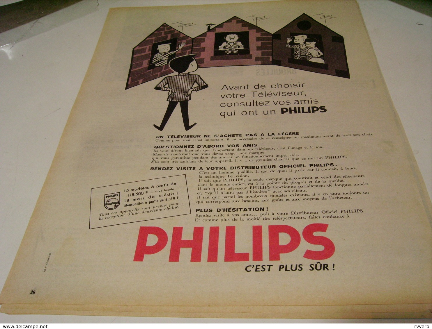 ANCIENNE PUBLICITE TELEVISEUR  PHILIPS 1959 - Autres & Non Classés