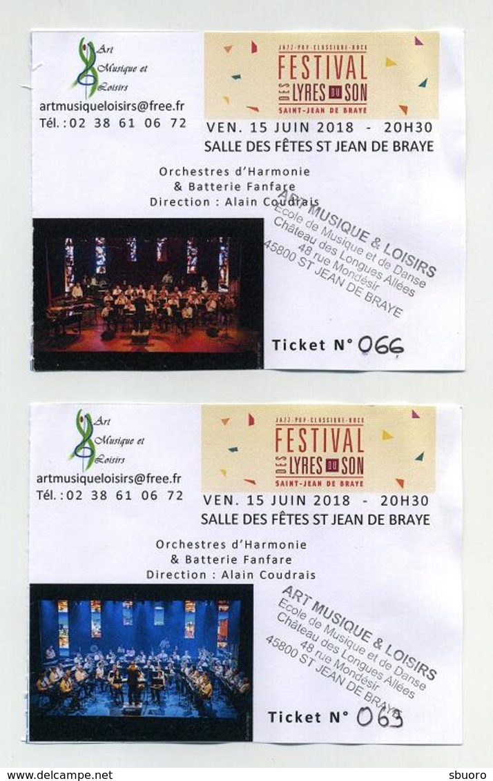 Concert Festival Des Lyres De Son 2018 - Saint Jean De Braye - Lot De 2 Tickets Différents - Konzertkarten