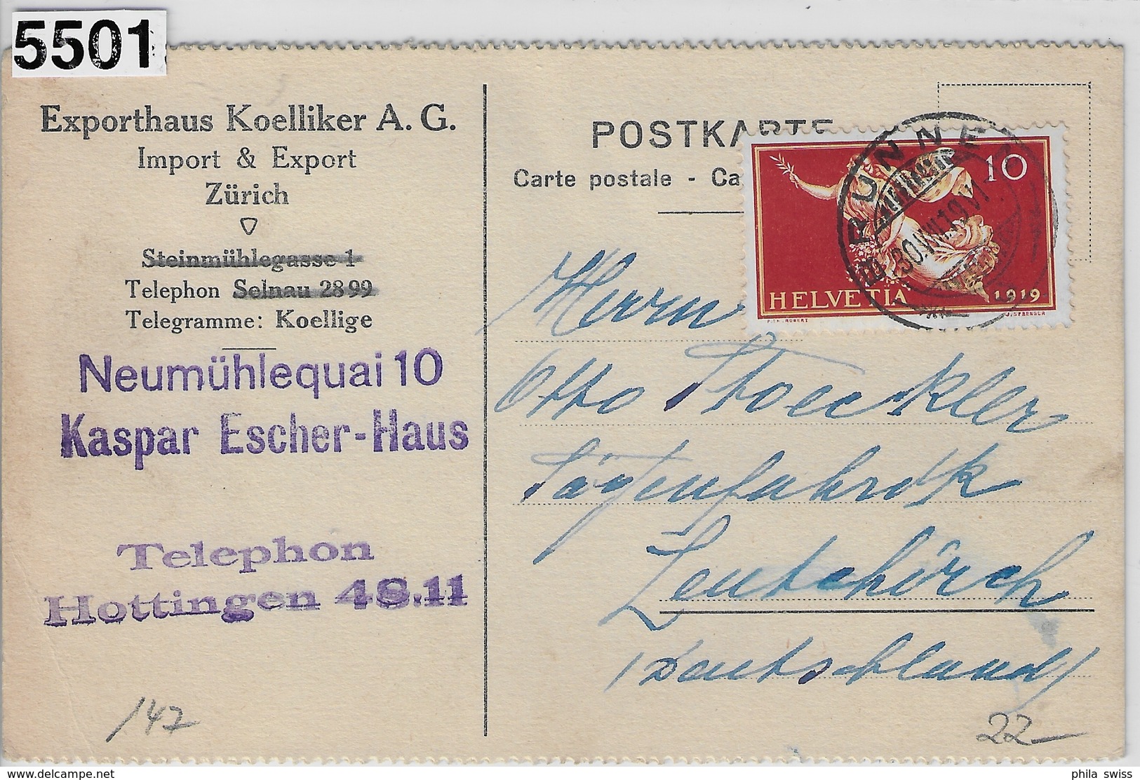 1919 Pax Paix 144/147 Brunnen 30.VIII.19 To Germany (Exporthaus Koelliker A.G.) - Lettres & Documents