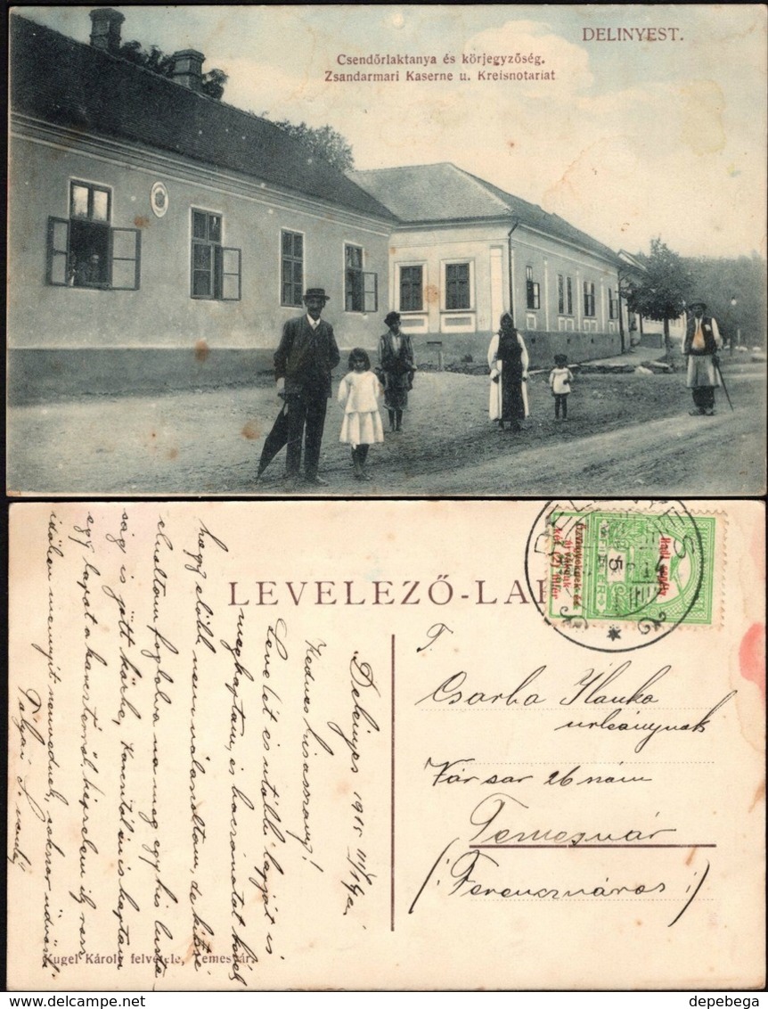 Banat - Delinesti / Delényes, Main Street W. Notary & Gendarmerie Barracks, Caras Severin 1915. - Rumania