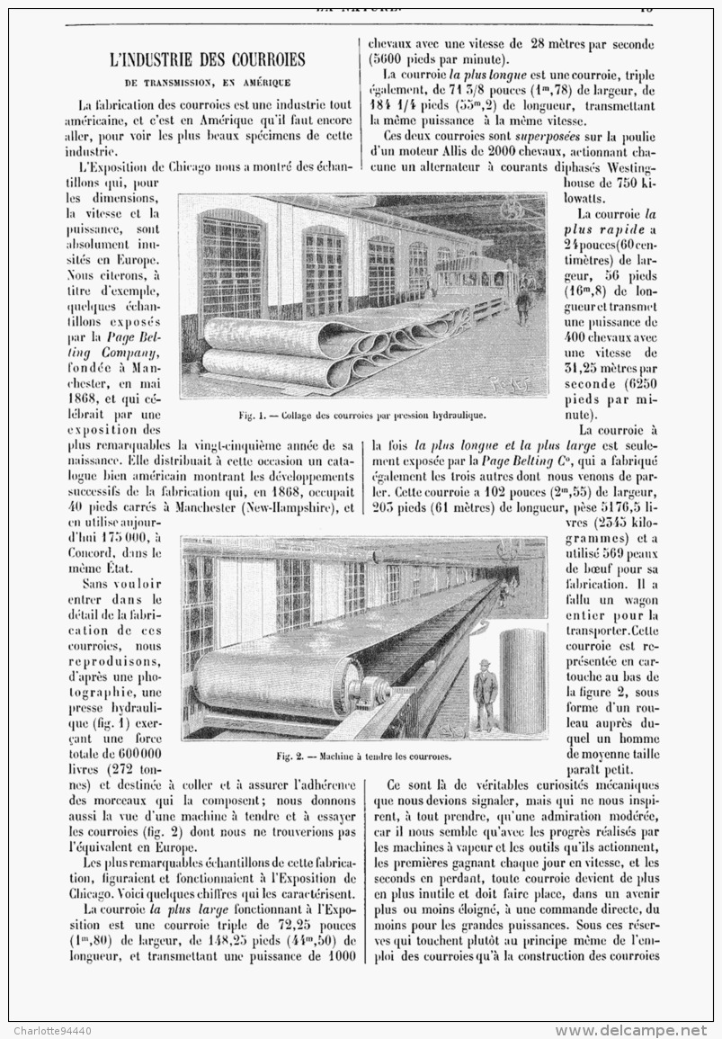 L'INDUSTRIE DES COURROIES De TRANSMISSION EN AMERIQUE   1894 - Autres & Non Classés