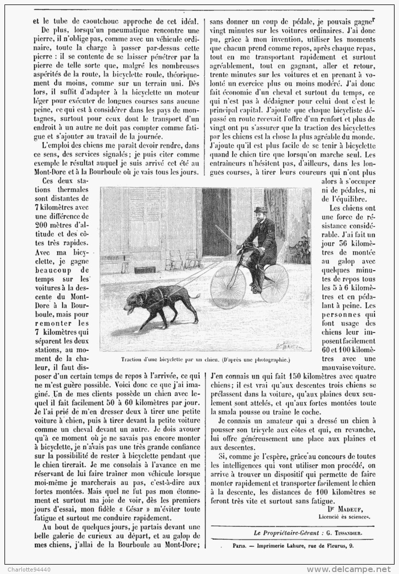 LA TRACTION DES BICYCLETTES Par Des CHIENS   1894 - Autres & Non Classés