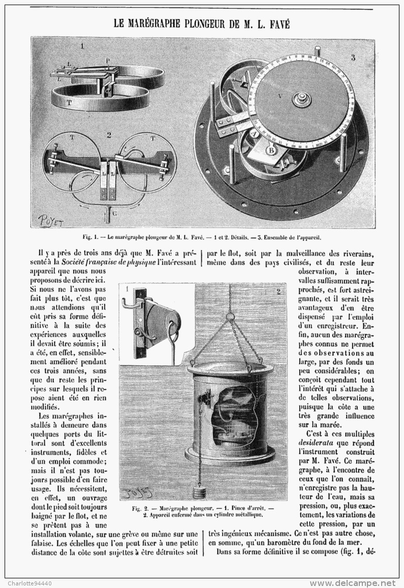 LE MAREGRAPHE PLONGEUR De M. L. FAVE  1894 - Autres & Non Classés