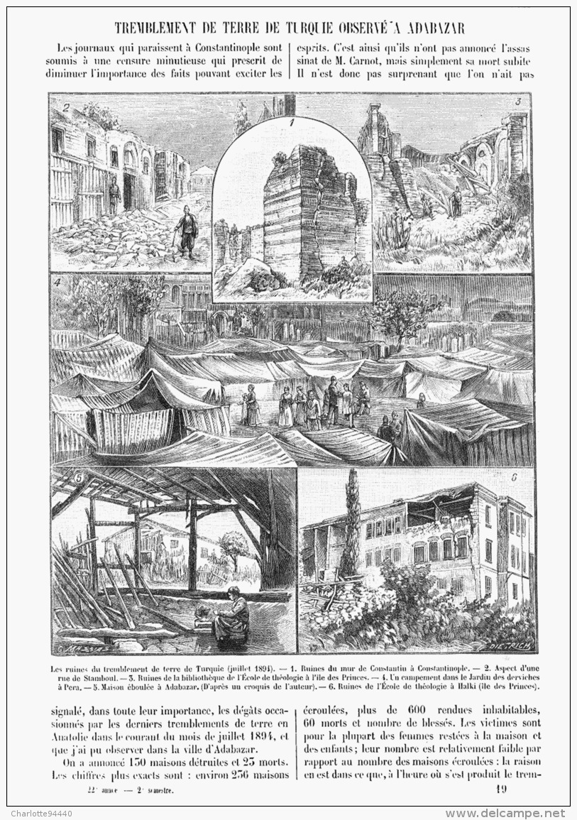 LE TREMBLEMENT DE TERRE DE TURQUIE Du Mois De JUILLET 1894 Observé à ADABAZAR  1894 - Unclassified