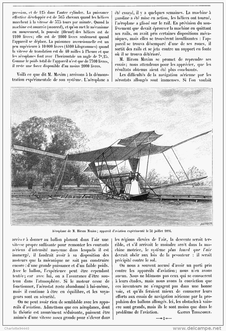 LES AEROPLANES Et La MACHINE De M. MAXIM  1894 - Autres & Non Classés