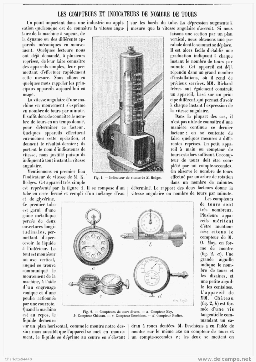 LES COMPTEURS Et INDICATEURS De NOMBRE De TOURS   1894 - Autres & Non Classés