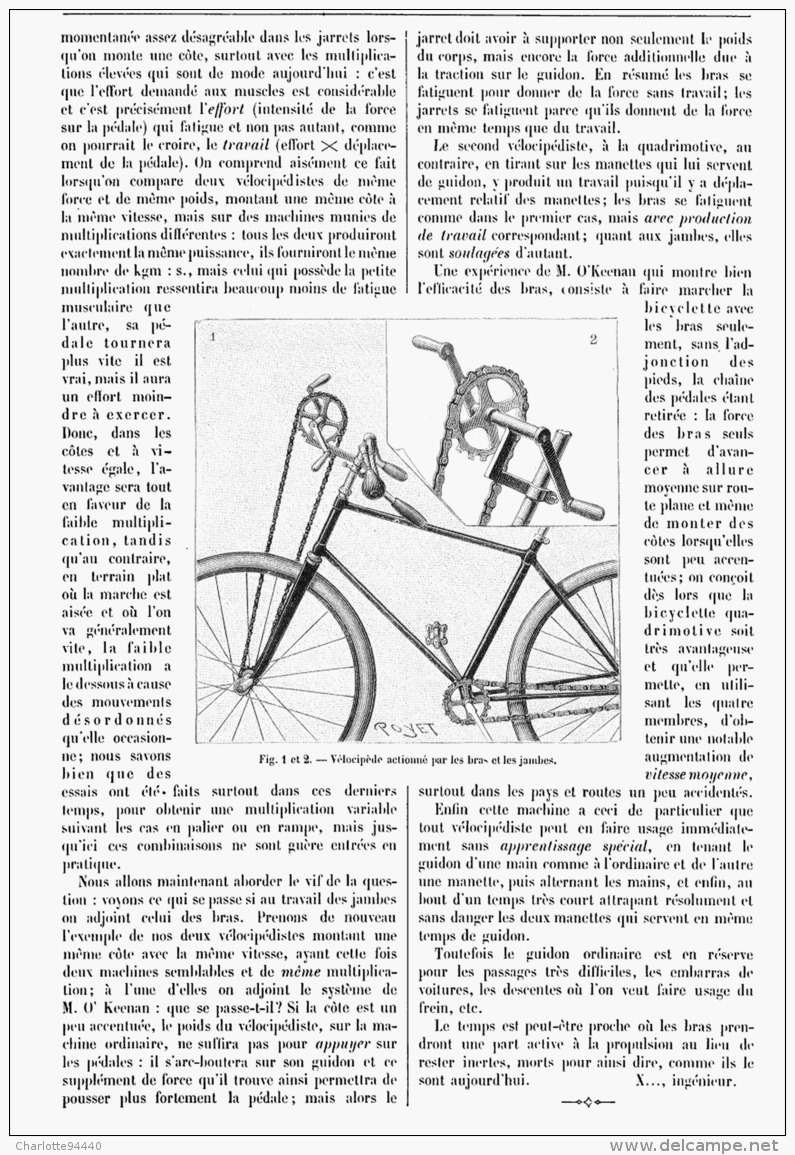 NOUVEL APPAREIL VELOCIPEDIQUE   " LA QUADRIMOTIVE O'KEENAN "   1894 - Autres & Non Classés