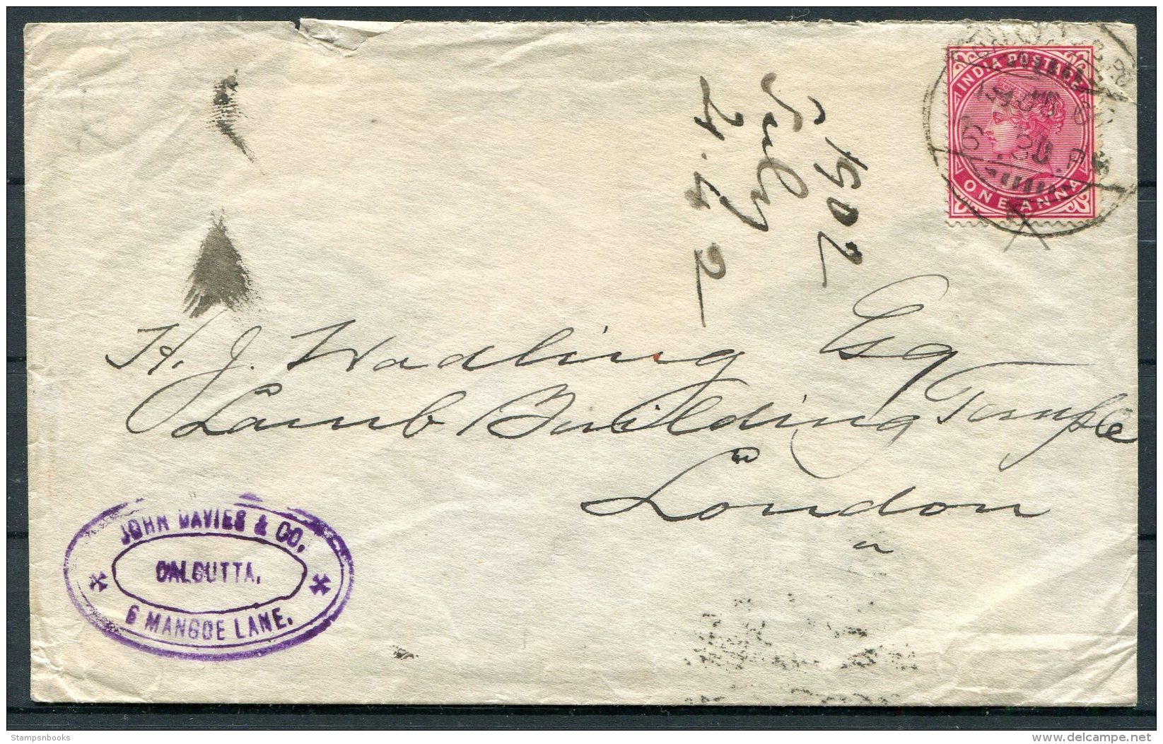 1902 India John Davies &amp; Co Calcutta Cover - London GB Via Sea Post Office - 1882-1901 Empire