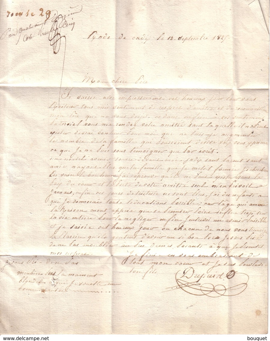 MILITARIA - LETTRE DE CADIX POUR SAINT GERMAIN EN LAYE , MARQUE " ARMEE D'ESPAGNE ( R ) " + 2 AUTRES MARQUES ?? - 1825 - Army Postmarks (before 1900)
