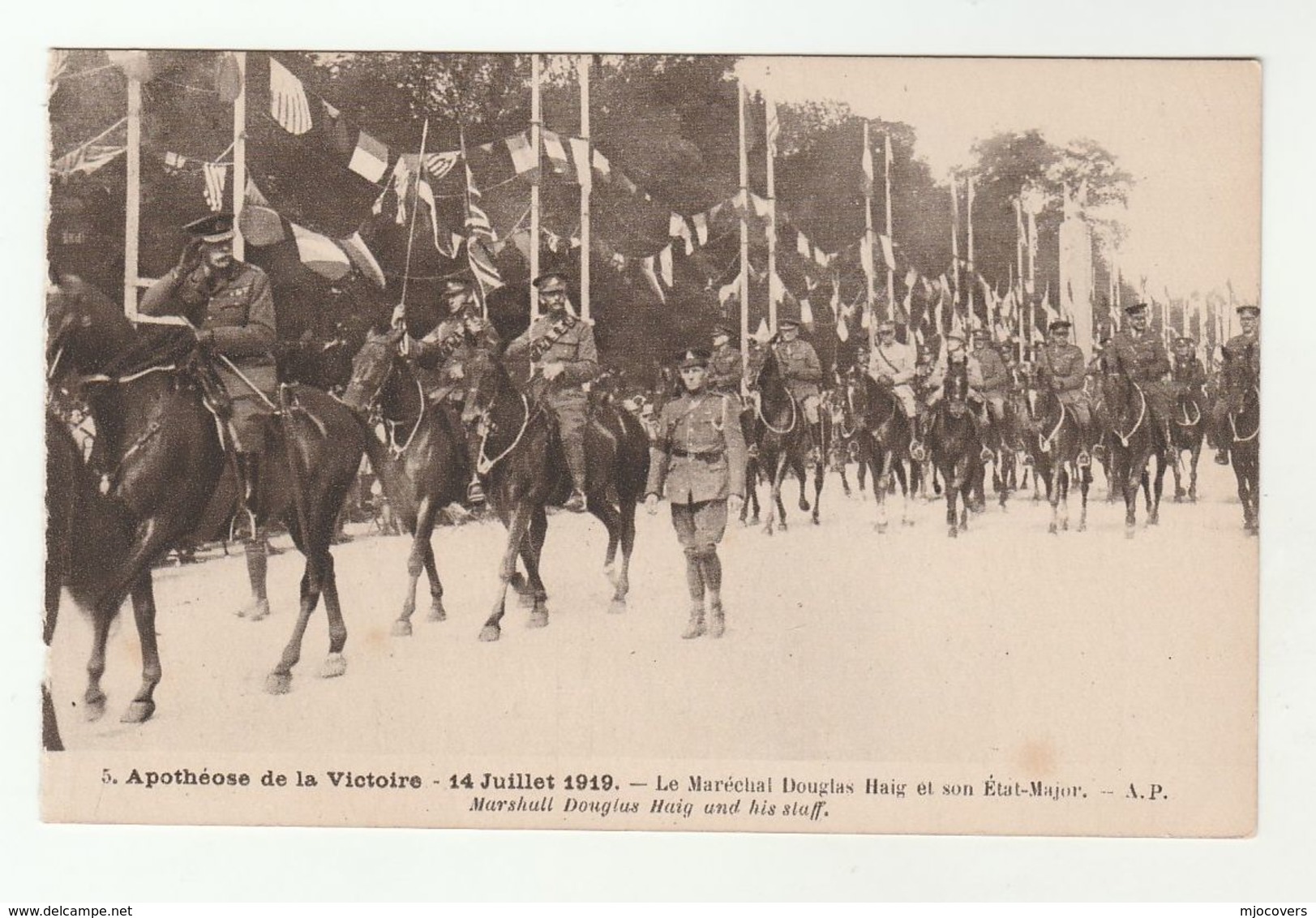 1919 France WWI VICTORY PARADE Marshall Douglas Haig And His Staff , Paris Military British Forces Horse Postcard - War 1914-18