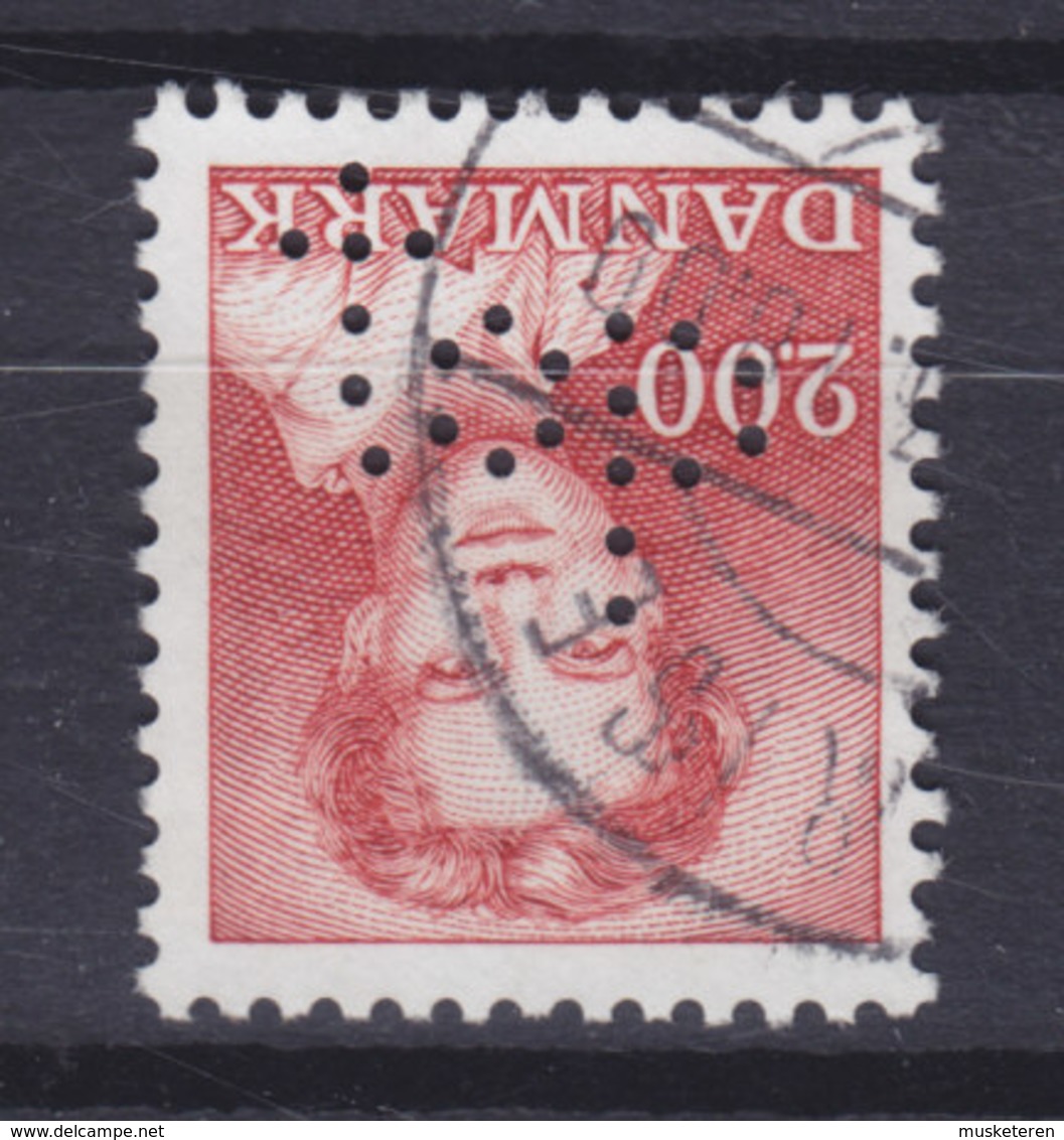 Denmark Perfin Perforé Lochung (T25) 'top' Topsikring, København (Mi. 754) Margrethe II. Stamp (2 Scans) - Abarten Und Kuriositäten