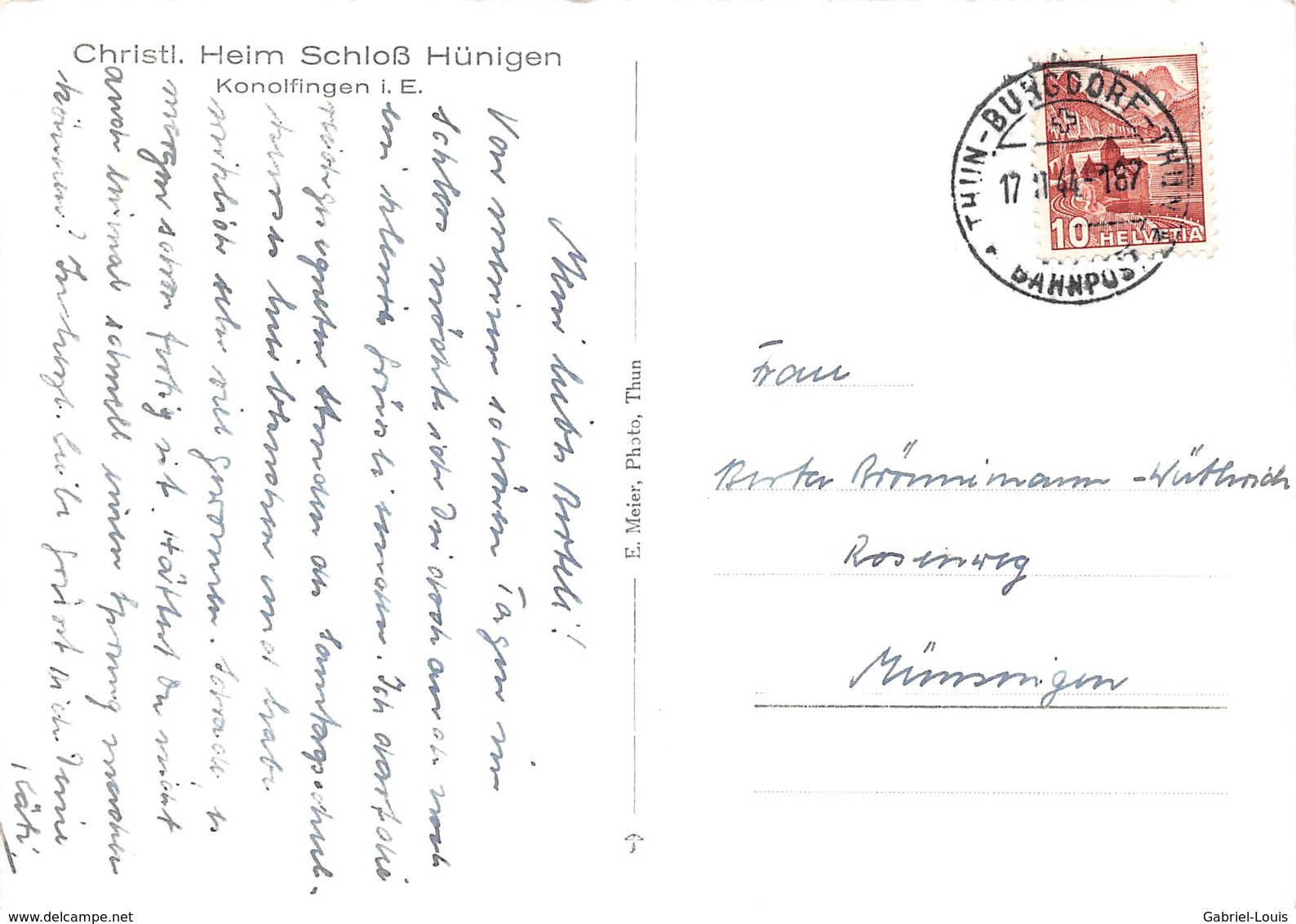 Christl. Heim Schloss Hünigen - Konolfingen I.E.   (Carte 10 X 15 Cm) - Konolfingen