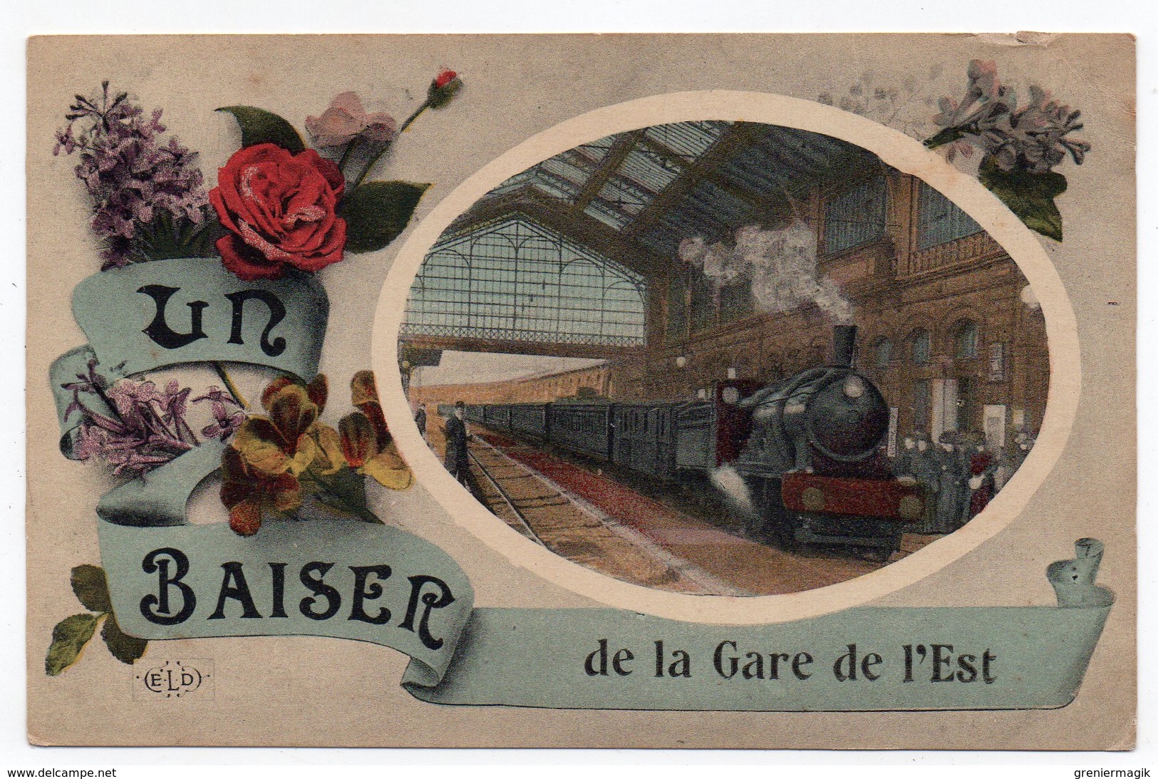 Cpa Paris - Un Baiser De La Gare De L'Est - Métro Parisien, Gares