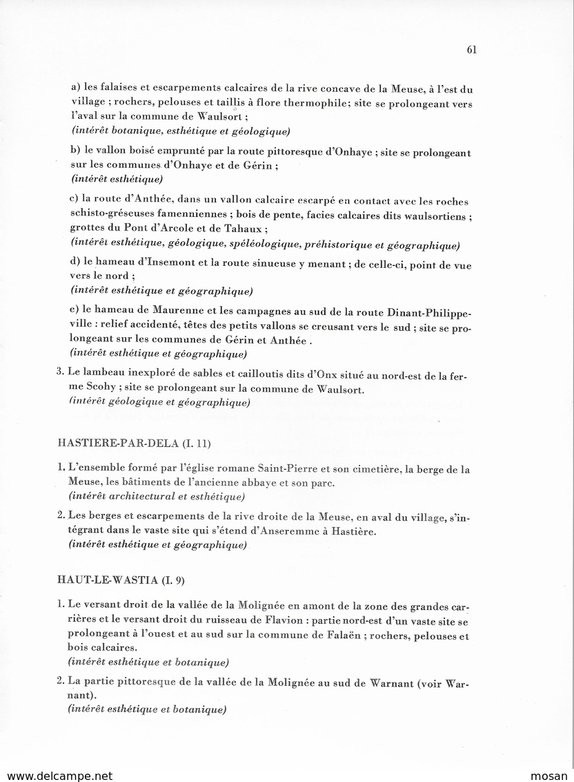 Inventaire Des Sites. Province De Namur. Tome VII. J. Lambinon. Région Wallonne. - Bélgica