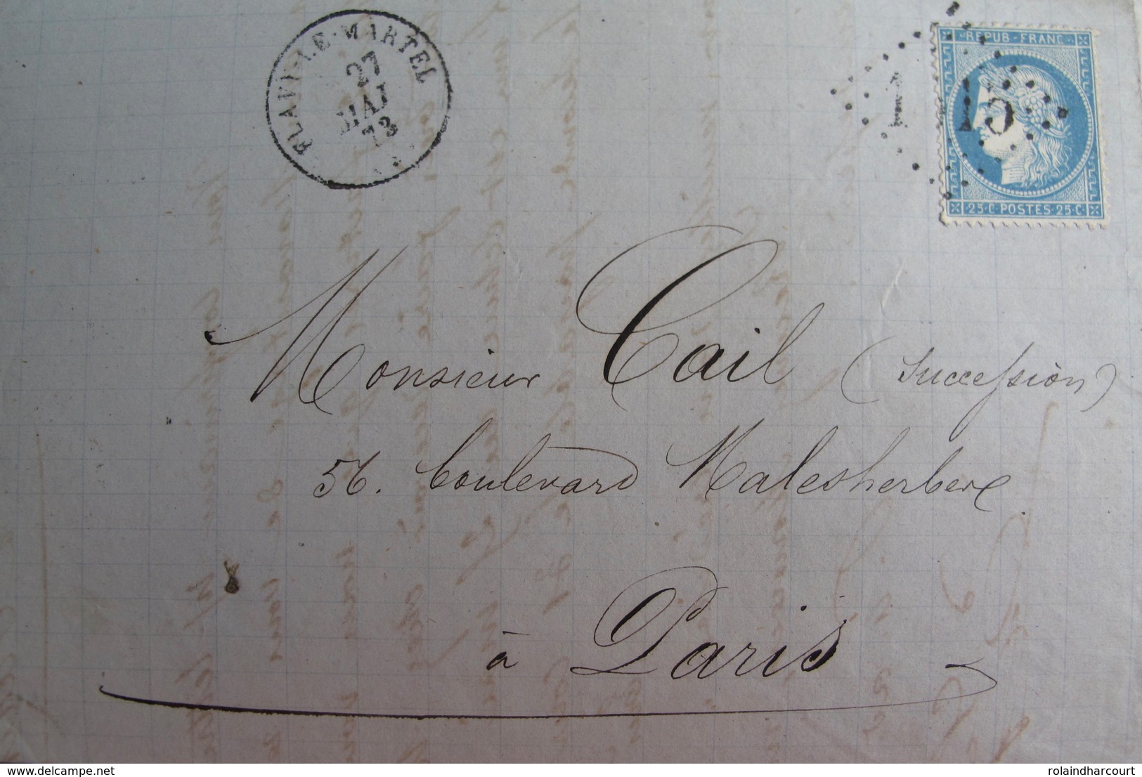 R1861/719 - ✉️ - CERES N°60A - GC 1515 (INDICE 5) FLAVY-LE-MARTEL (Aisne) 27 MAI 1873 > PARIS - 1871-1875 Cérès