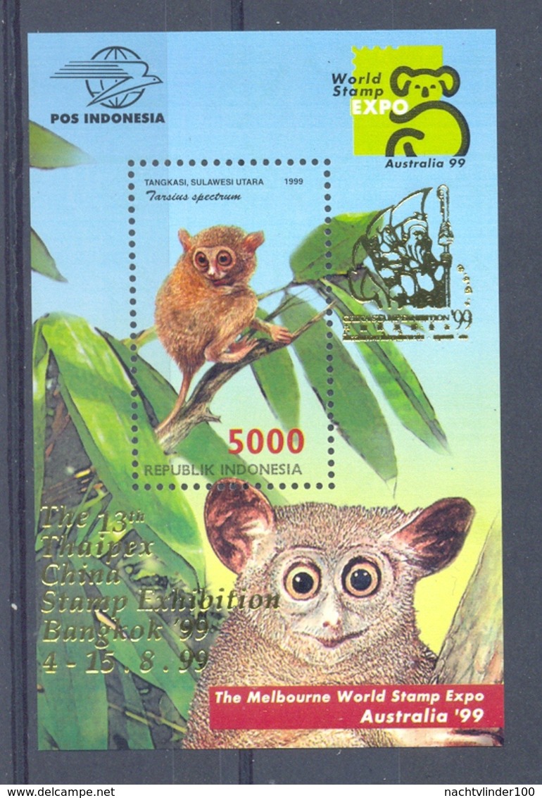 Mgm2000 FAUNA AAP APEN ZOOGDIEREN * OPDRUK OVERPRINT * MONKEYS MAMMALS APES AFFEN SINGES INDONESIA 1999 PF/MNH - Apen