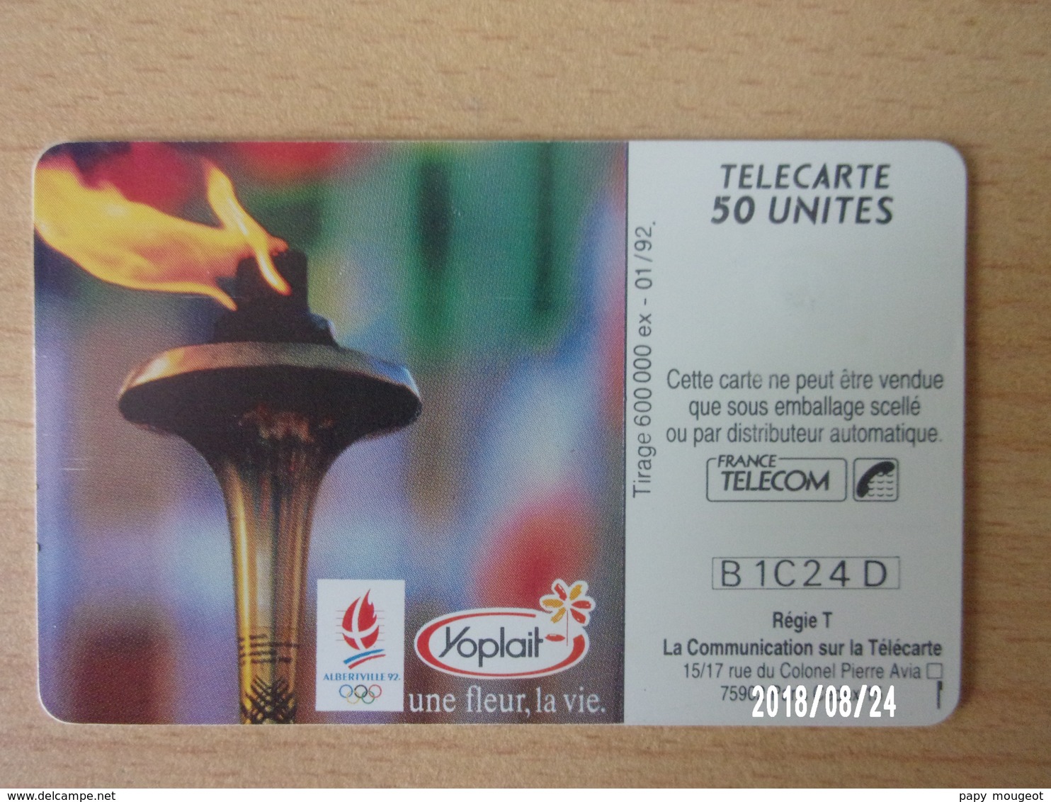 F129A Yoplait Flamme Olympique 50U GEM 01/92 N° B1C24D - Jeux Olympiques