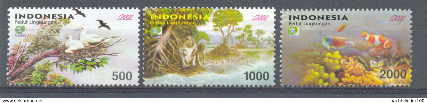 Mwe2070 FAUNA VOGELS VISSEN APEN ENVIRONMENT PROTECTION MONKEY FISH BIRDS VÖGEL AVES OISEAUX INDONESIA 2000 PF/MNH - Andere & Zonder Classificatie