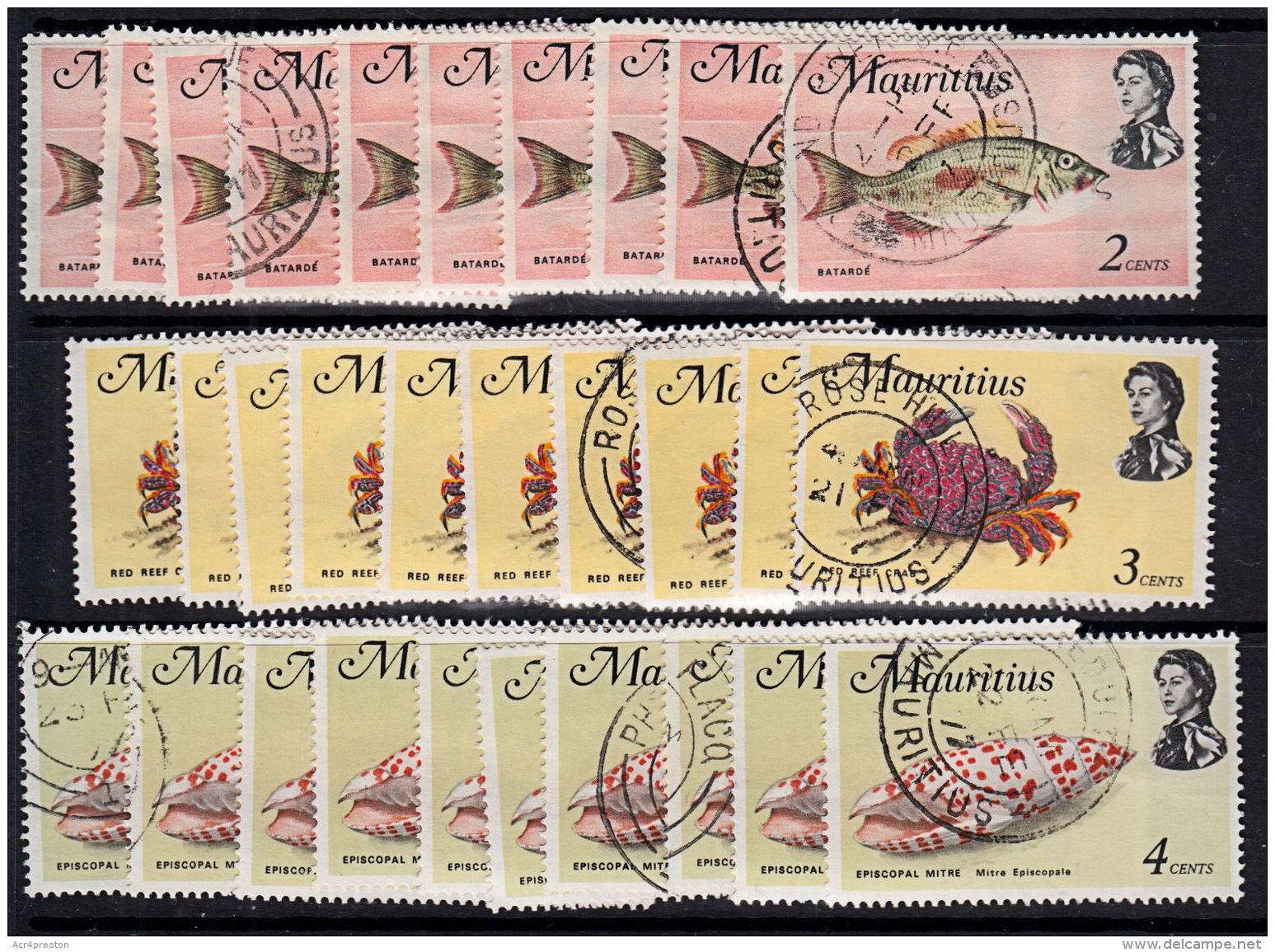 F0125 MAURITIUS 1969, SG 382-4 Definitives, Small Lot Of 30 Used Stamps - Mauritius (1968-...)