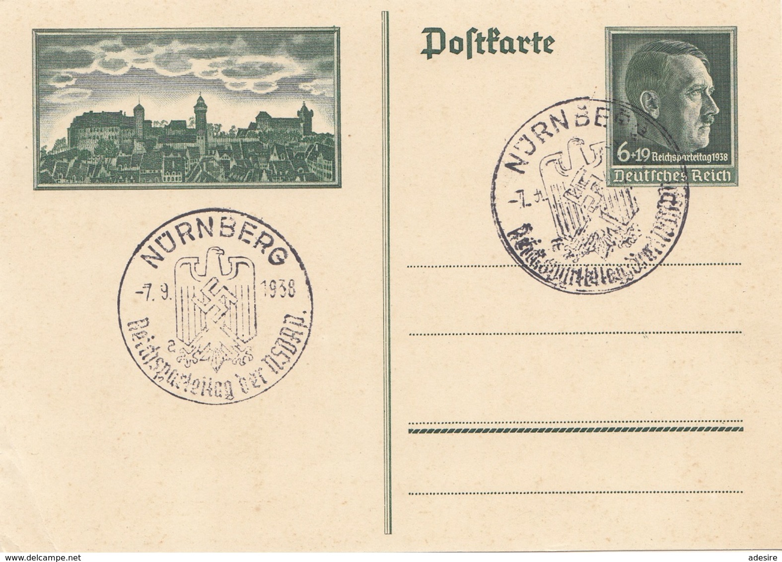 DEUTSCHES REICH 1938 - 6+19 Pfg Ganzsache Auf Bildpostkarte Mit Sonderstempel NÜRNBERG Reichsparteitag - Briefe U. Dokumente