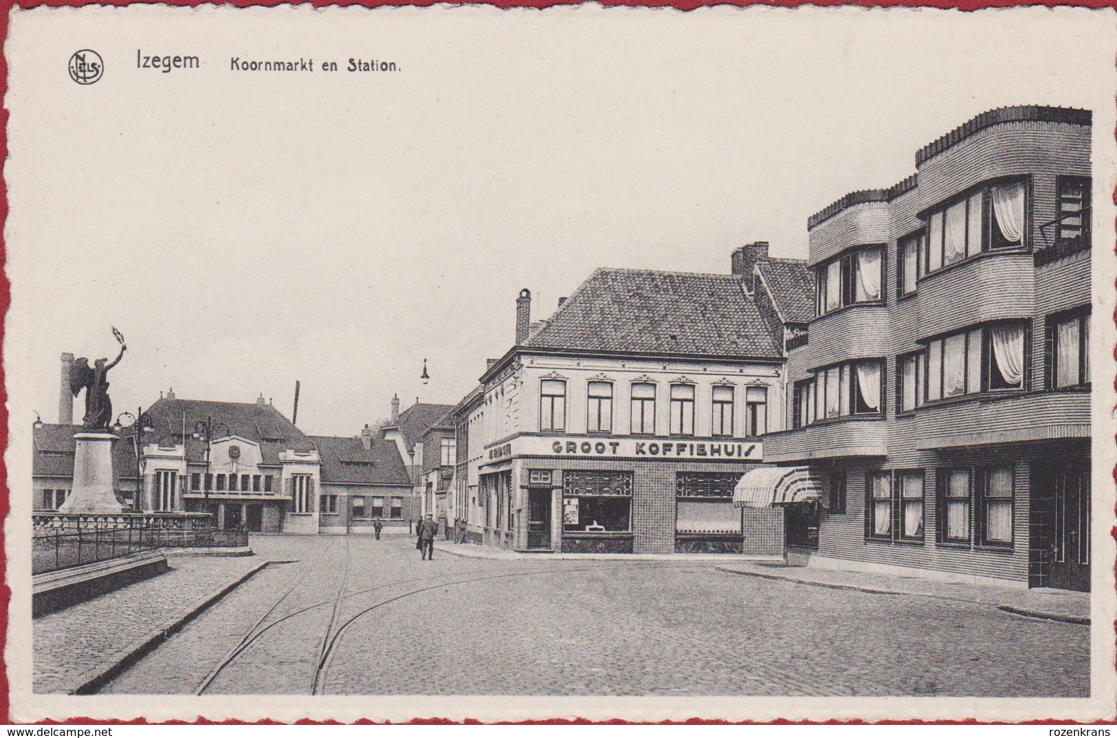 Izegem Korenmarkt Koornmarkt En Station ZELDZAAM Groor Koffiehuis (In Zeer Goede Staat) - Dentergem