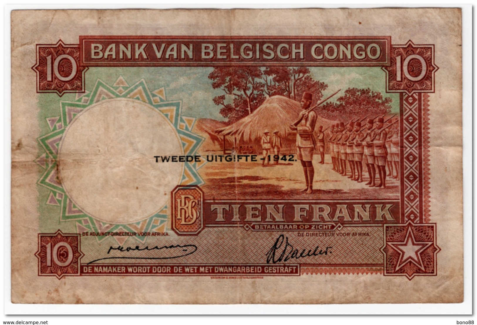 BELGIAN CONGO,10 FRANCS,1942,P.14B,VF,FEW PINHOLES - Republic Of Congo (Congo-Brazzaville)