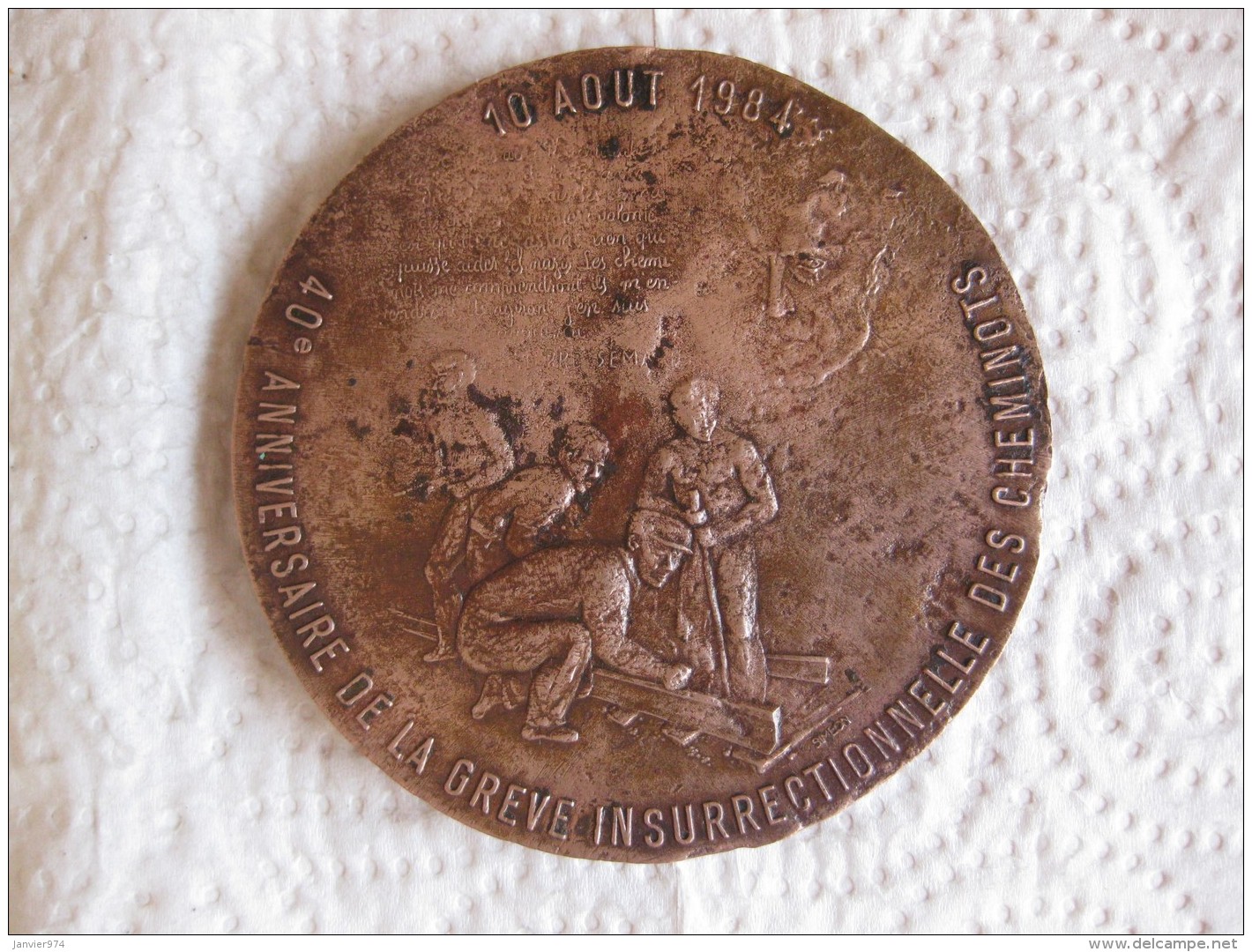 Médaille Fédération Des Cheminots, 40eme Anniversaire De La Grève 10 Aout 1984, Par J.P. COPPIN - Autres & Non Classés