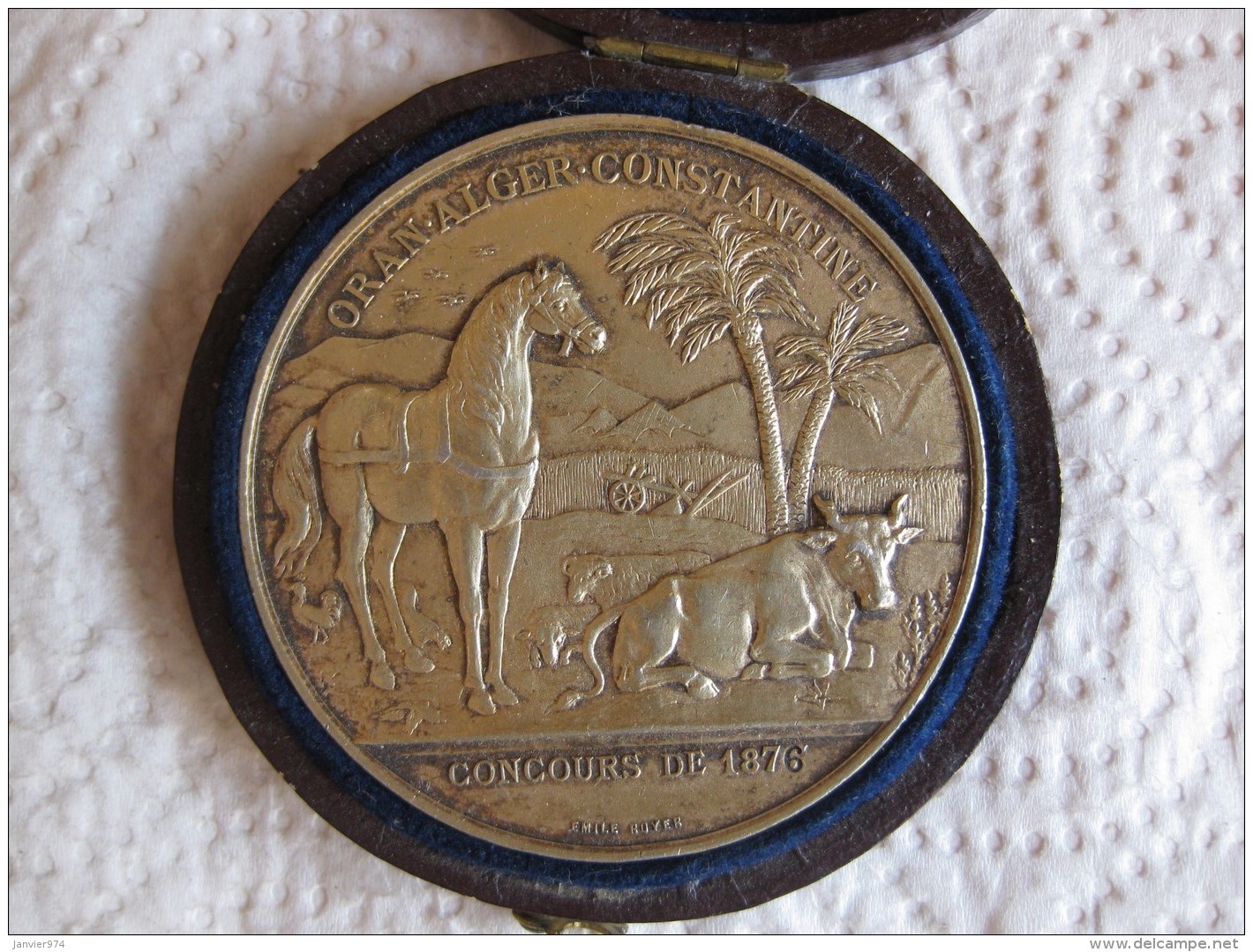 Algérie Médaille En Vermeil (argent Massif) Oran, Alger, Constantine, Concours 1876 Par.E.ROYER - Other & Unclassified
