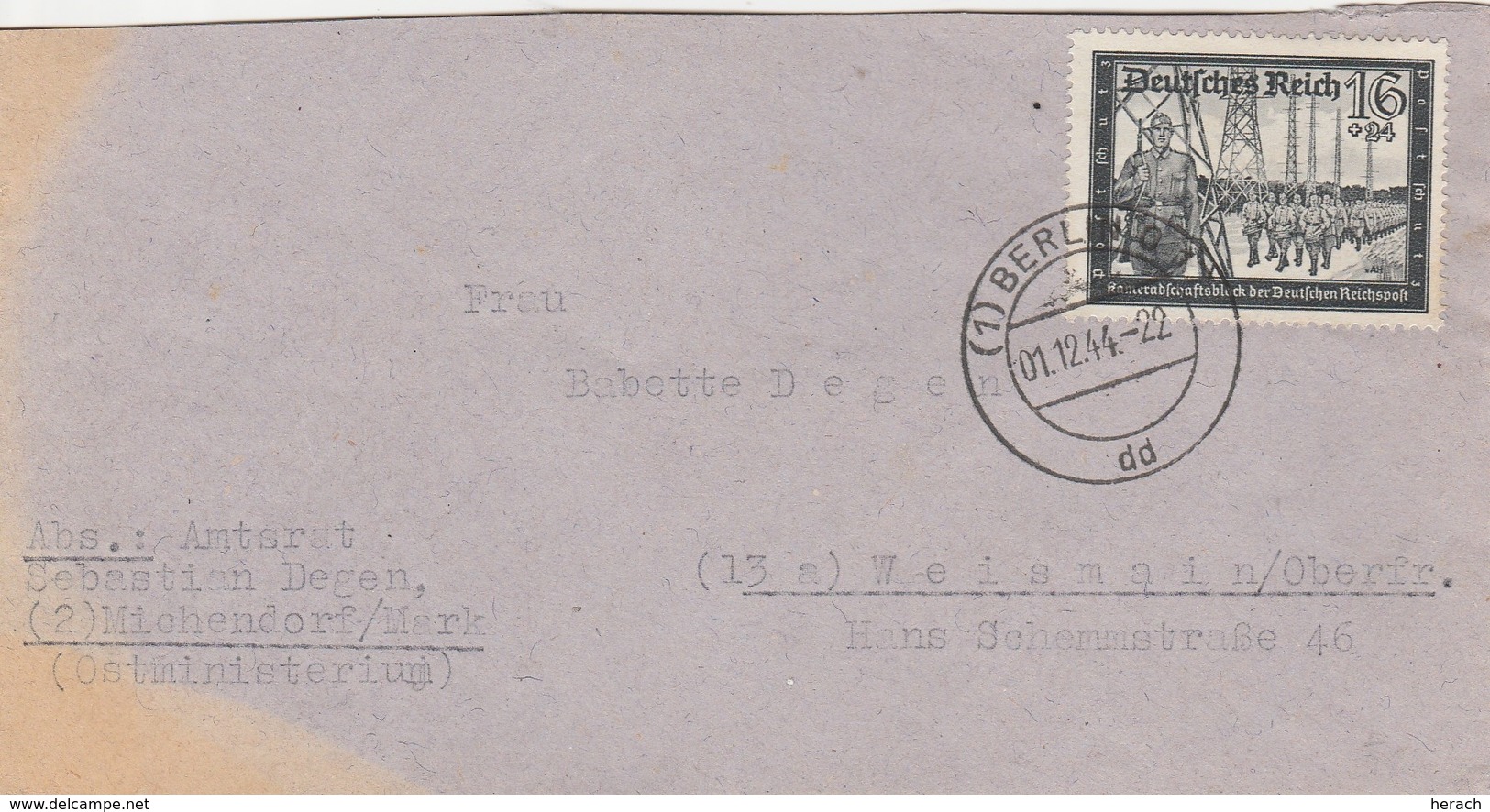 Allemagne Lettre De Berlin 1944 - Briefe U. Dokumente