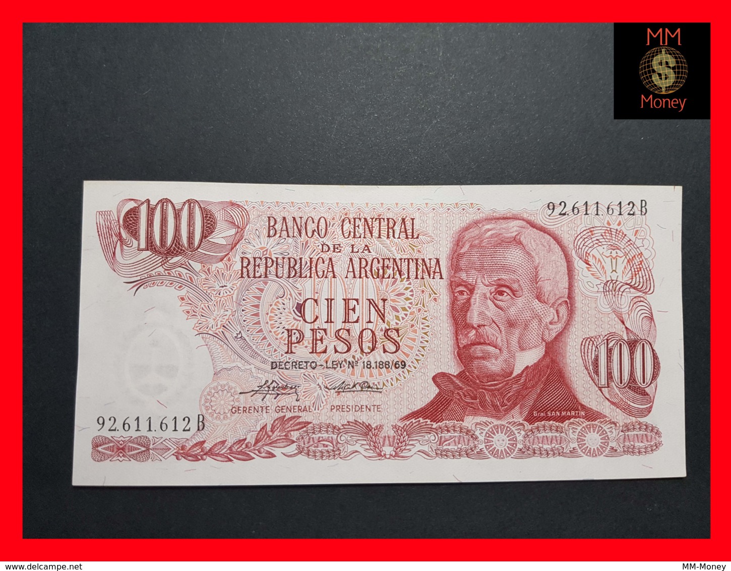 ARGENTINA 100 Pesos L. 18.888/69 P. 297 Serie B UNC - Argentinië