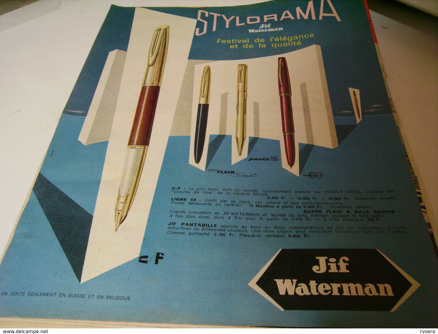 ANCIENNE PUBLICITE STYLORAMA JIF  WATERMAN 1959 - Autres & Non Classés