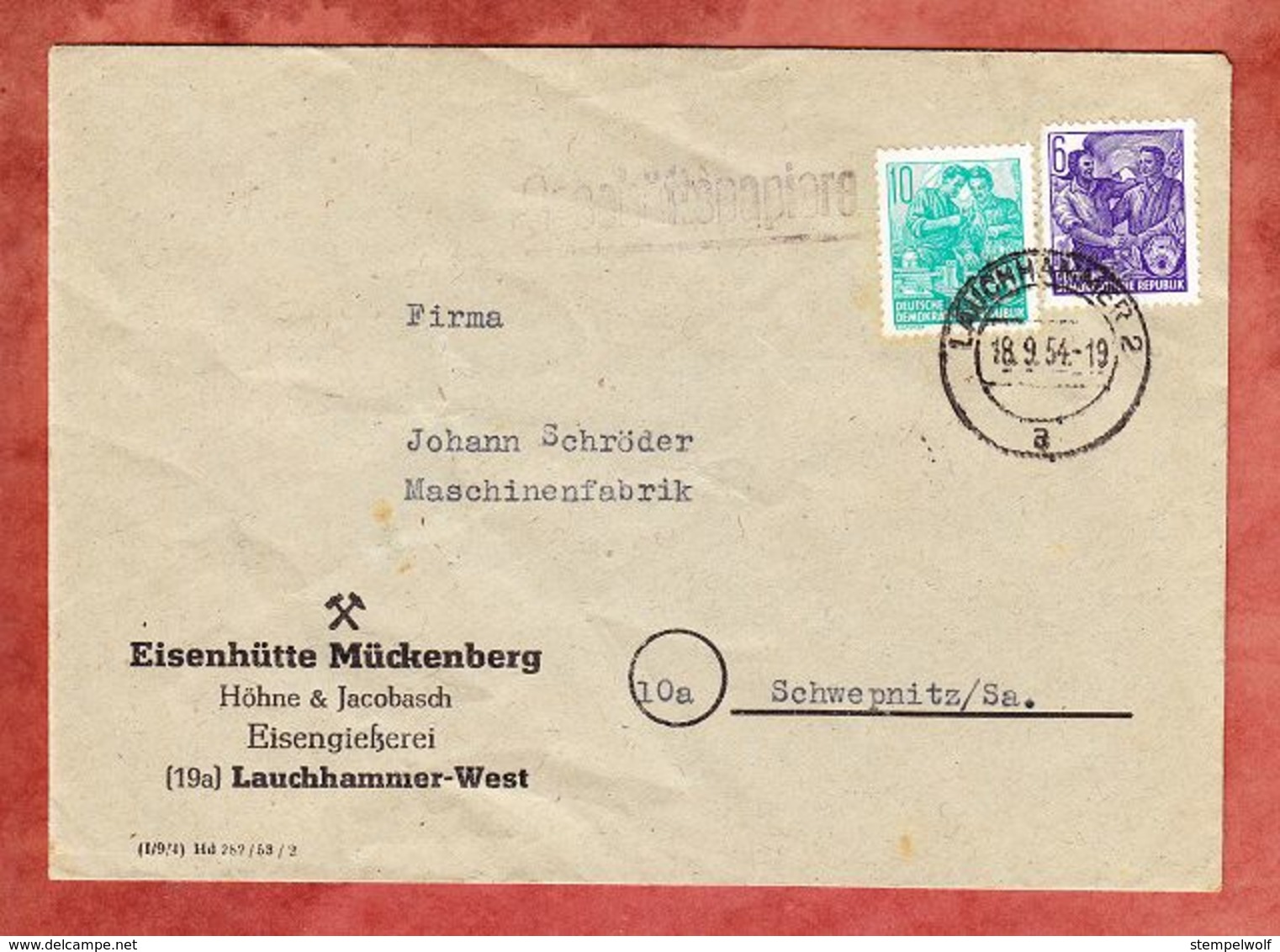 Geschaeftspapiere, Eisenhuette Mueckenberg, MiF Fuenfjahrplan, Lauchhammer Nach Schwepnitz 1954 (56459) - Brieven En Documenten